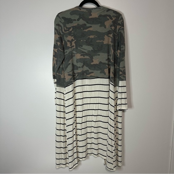 7th Ray Camoflauge Striped Maxi Long Sleeve Cardigan with Thumb Holes Sweater M - Picture 4 of 4